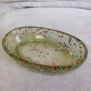 Handmade Epoxy Resin Dish Festive Glitter Oval Bowl
